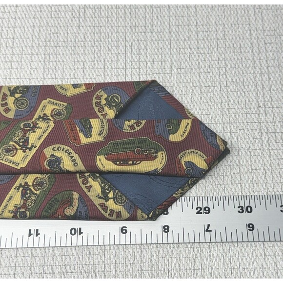 Faconnable Maroon Vintage‎ Cars Motorcycle Silk Tie Handmade in France - Picture 4 of 5